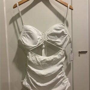 NEW A-Che White Textured Cutout Tankini Swim top